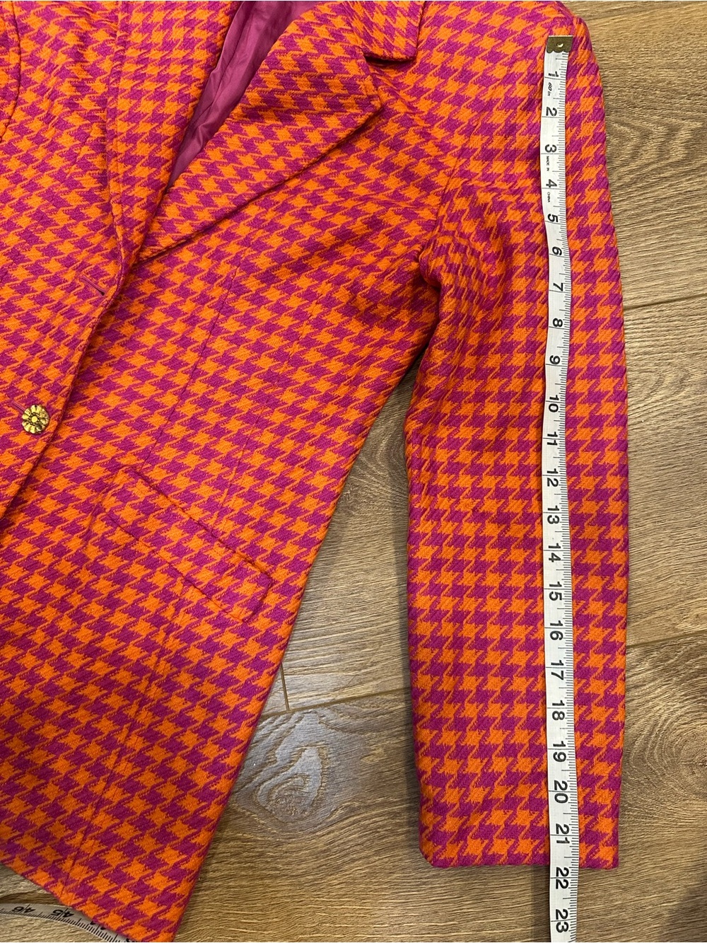 Vintage Pink & Orange Houndstooth Women's Blazer 2 - Picture 8 of 14